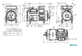 نقشه و مشخصات ابعادی کمپرسور 12 اسب رفکامپ مدل SP-4LF1200